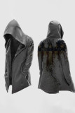 Gray White Street Print Patchwork Hooded Collar Outerwear