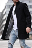 Blå Fashion Solid Pocket Spänne Turndown-krage Ytterkläder