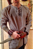 Khaki Fashion Casual Print Basic O Neck Long Sleeve Men's Tops