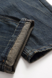 The cowboy blue Casual Street Patchwork Fold Zipper Pantalones de cintura media (sin cinturón)