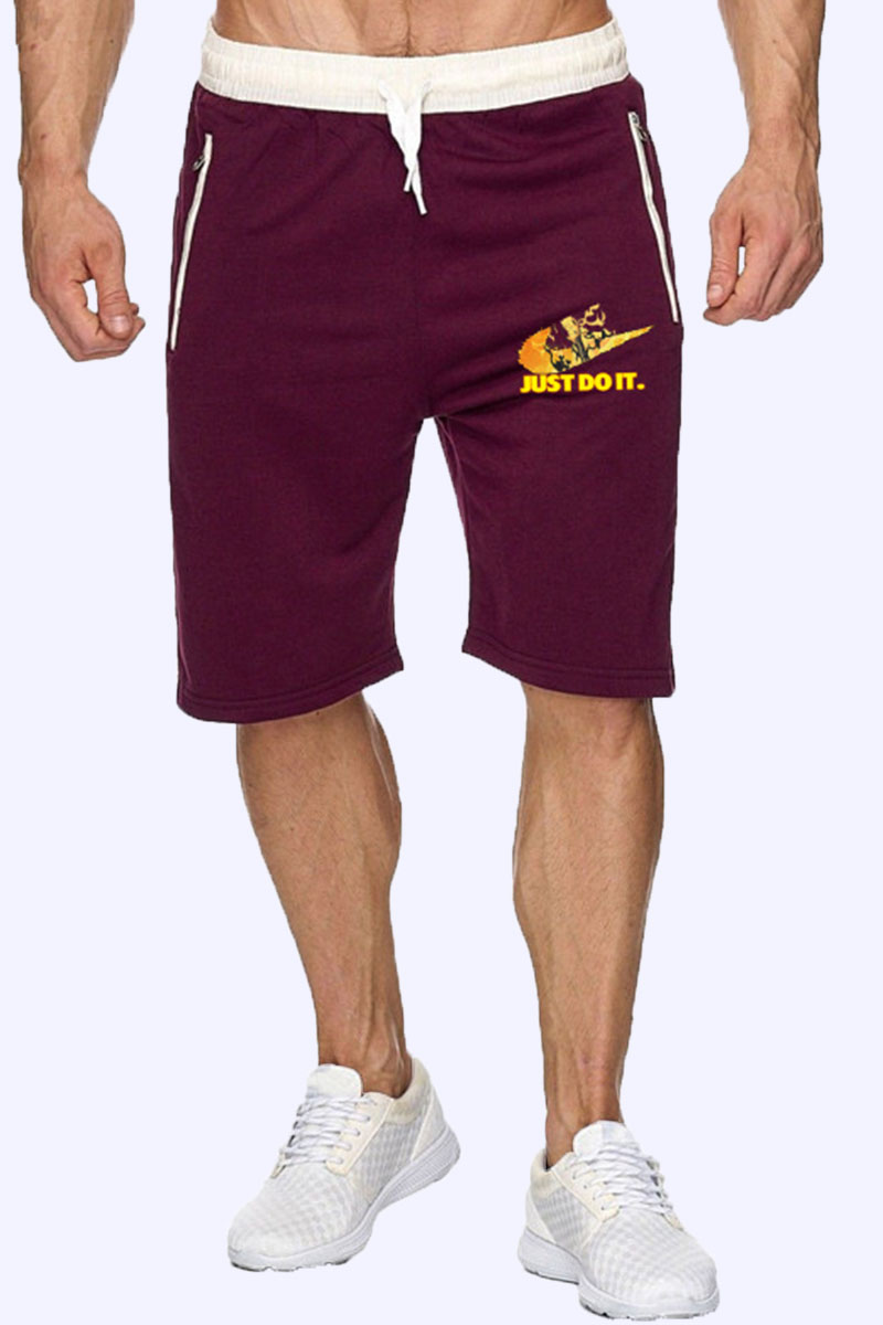 

Deep Red Fashion Casual Print Letter Shorts