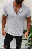 Camiseta de hombre con cuello en V básica sólida informal de moda blanca