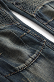 Ковбойские синие повседневные уличные лоскутные штаны на молнии со средней талией (без пояса)