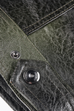 Army Green Fashion Street Solid Pocket Rits Kraag Bovenkleding