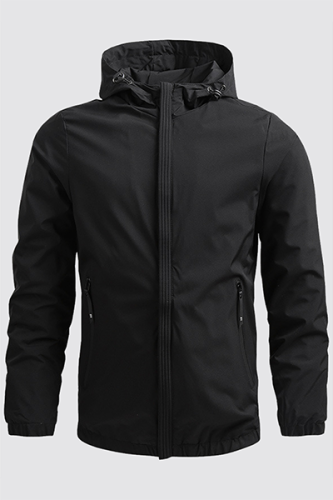 Black Casual Sportswear Solid Patchwork Zipper Hooded Collar Outerwear
