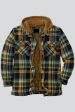 Red Fashion Casual Plaid Patchwork Hooded Collar Outerwear