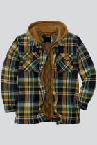 Prendas de abrigo con cuello con capucha y patchwork a cuadros casuales de moda verde