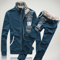 Blu Casual Sportswear Stampa Patchwork Cerniera Manica lunga Due pezzi