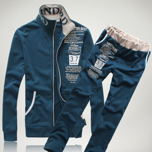 Bleu Casual Sportswear Print Split Joint Zipper Manches Longues Deux Pièces