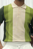 Groene mode casual kleurblokken turndown kraag tops