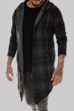 Dark Gray Fashion Casual Plaid Patchwork Hooded Collar Outerwear