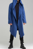 Blue Fashion Casual Solid Patchwork Pocket Hooded Collar Outerwear