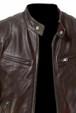 Prendas de abrigo de cuello mandarín con cremallera y botones sólidos casuales de moda marrón