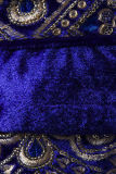 Azul Royal Fashion Bordado Patchwork Botões Casacos com gola virada para trás