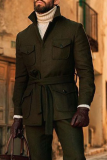 Армейский зеленый модный повседневный сплошной карман с поясом и воротником-стойкой Верхняя одежда