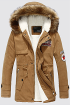 Prendas de abrigo con cuello con capucha y cremallera con cordón de retazos informales de color caqui
