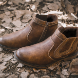 Brown Fashion Patchwork Mesh Round Leather Shoes