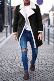 Black Fashion Casual Patchwork Pocket Buckle Contrast Turndown Collar Outerwear