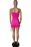 Rose Red Fashion Sexy Solid Bandage Hollowed Out Backless Spaghetti Strap Sleeveless Dress