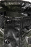 Schwarze Fashion Street Solid Pocket Zipper Umlegekragen Oberbekleidung