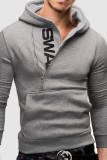 Grey Casual Print Patchwork Zipper Hooded Collar Tops