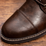Zapatos de cuero redondos con cremallera en contraste de correas cruzadas casuales de moda marrón
