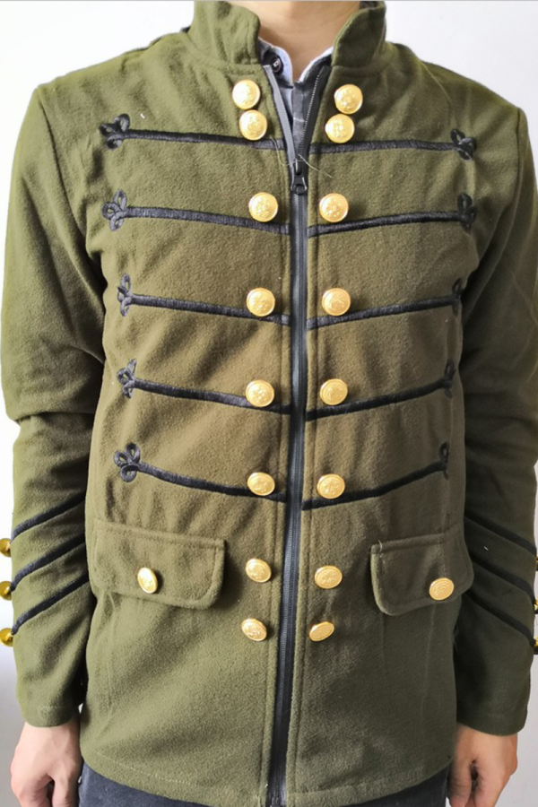 Армейский зеленый повседневный пэчворк с пуговицами и воротником-стойкой Верхняя одежда