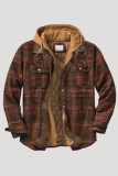 Brown Fashion Casual Plaid Patchwork Hooded Collar Outerwear