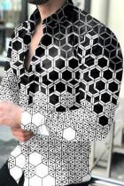 Zwart-wit mode straatprint patchwork gesp turndown kraag tops