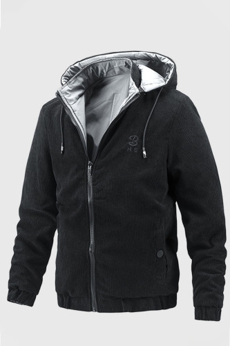 Black Casual Solid Split Joint Zipper Hooded Collar Outerwear