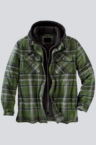 Prendas de abrigo con cuello con capucha y patchwork a cuadros casuales de moda negro verde