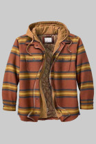 Yellow Brown Fashion Casual Plaid Patchwork Hooded Collar Outerwear