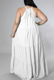 Blanco sexy sólido patchwork correa de espagueti recto vestidos de talla grande
