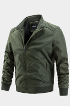 Ropa de abrigo de cuello mandarín con cremallera de bolsillo sólido informal de moda verde militar