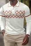 White Fashion Casual Print Patchwork Buckle POLO collar Tops