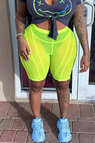 Jaune Fluorescent Sexy Patchwork Solide Transparent Taille Haute Crayon Patchwork Bas