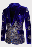 Capispalla con colletto risvoltato con bottoni patchwork ricamati alla moda blu royal