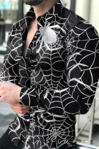 Black Silver Fashion Print Patchwork Buckle Turndown Collar Tops