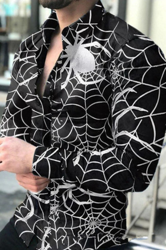 Zwart zilver mode print patchwork gesp turndown kraag tops