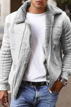 Grey Fashion Casual Solid Patchwork Zipper Turndown Collar Outerwear