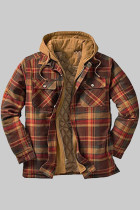 Brown Fashion Casual Plaid Patchwork Hooded Collar Outerwear