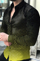 Zwart geel mode straatprint patchwork gesp turndown kraag tops