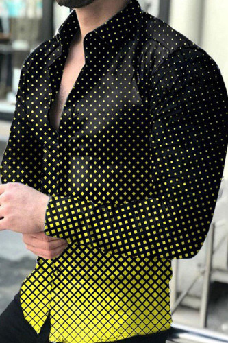 Black Yellow Fashion Street Print Patchwork Buckle Turndown Collar Tops
