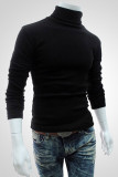 Coffee Casual Solid Patchwork Turtleneck Tops
