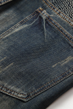 Il cowboy blu Casual Street Patchwork Fold Zipper Pantaloni a vita media (senza cintura)