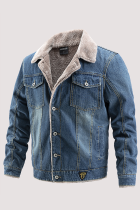 Prendas de abrigo de cuello vuelto con hebilla de bolsillo de patchwork casual de moda azul oscuro