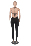 Black Sexy Solid Patchwork Halter Skinny Jumpsuits