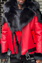 Prendas de abrigo con cuello vuelto en contraste de patchwork casual rojo moda casual