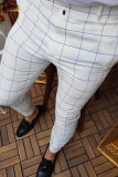 Calça lápis casual xadrez moda branca patchwork cintura média