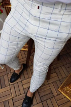 Pantaloni a matita a vita media con patchwork scozzese casual alla moda bianco